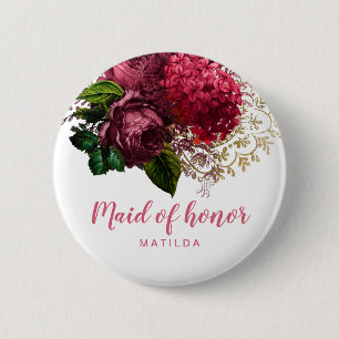 Badge Rond 5 Cm Élégante demoiselle d'honneur fleurie rose moderne