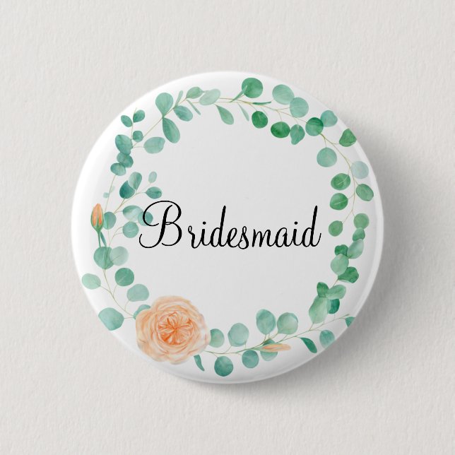 Badge Rond 5 Cm Élégante Éucalyptus Green Peach Floral Bridesmaid (Devant)