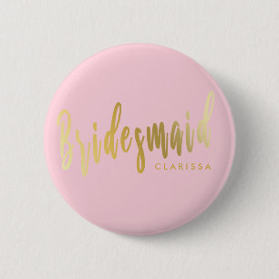 Badge Rond 5 Cm Élégante femme de chambre rose et or pastel