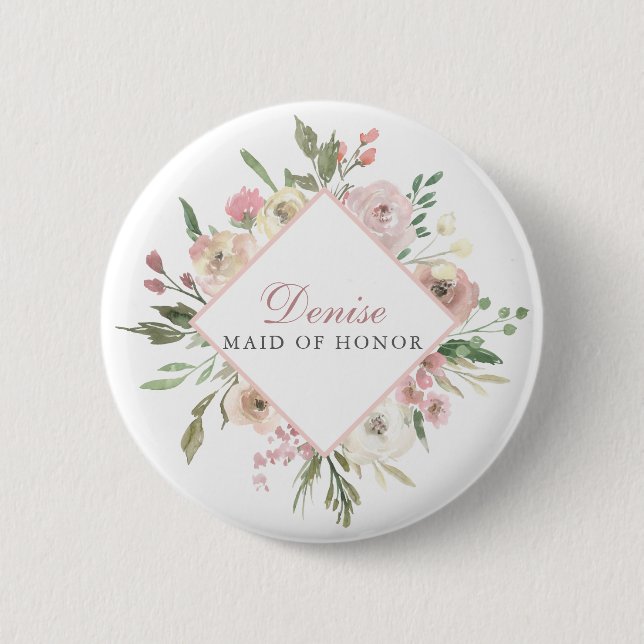 Badge Rond 5 Cm Élégante femme de ménage d'honneur rose pâle (Devant)