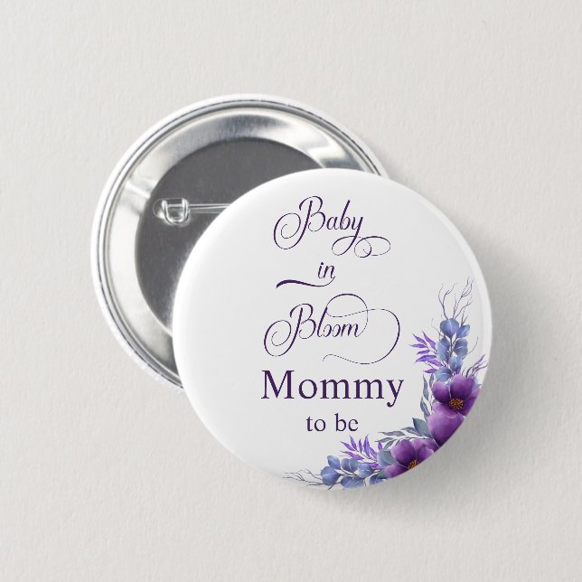 Badge Rond 5 Cm Élégante fleur violette aquarelle future maman (Devant & derrière)