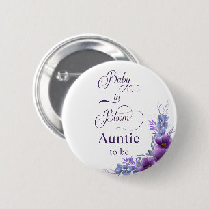 Badge Rond 5 Cm Élégante fleur violette aquarelle Tante à venir