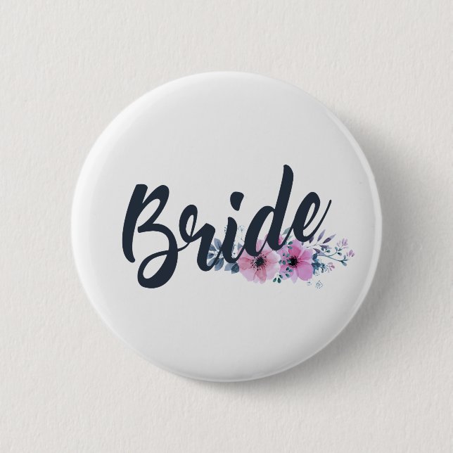 Badge Rond 5 Cm Élégante Mariée Calligraphie de mariage | Épinglet (Devant)