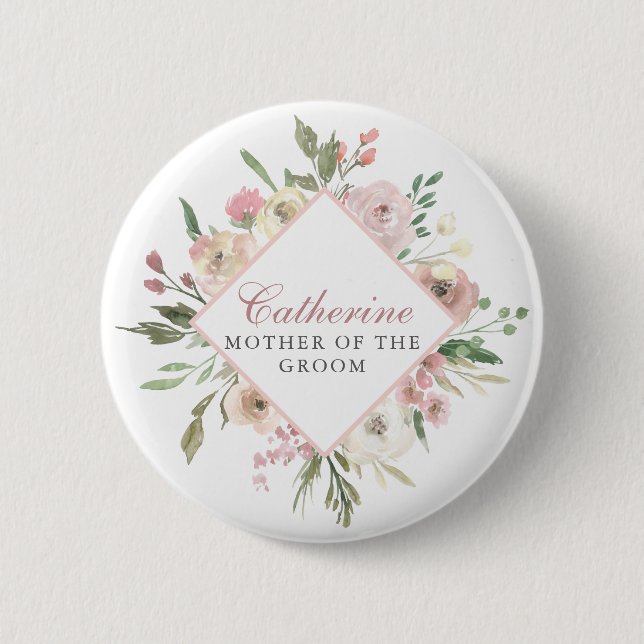Badge Rond 5 Cm Élégante Mère florale rose-bleu de la chambre (Devant)
