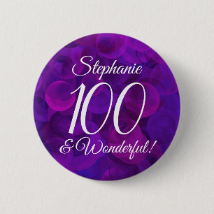 Badge Rond 5 Cm Elégante Purple 100 et merveilleuse fête d'anniv