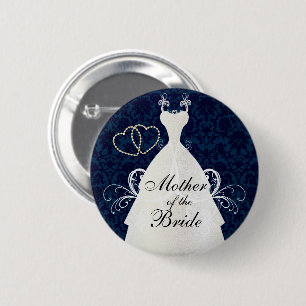 Badge Rond 5 Cm Élégante robe nuptiale sur bleu foncé