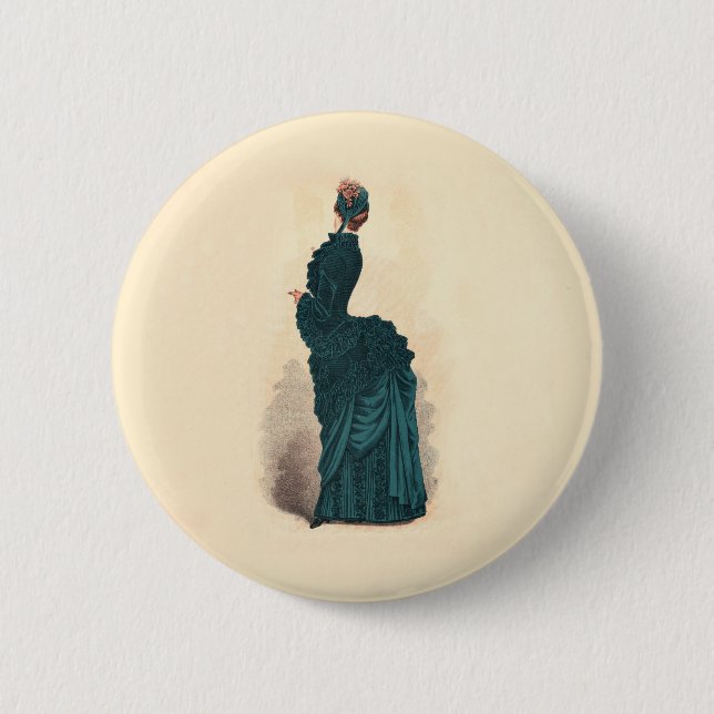 Badge Rond 5 Cm Élégante robe victorienne bleue (Devant)