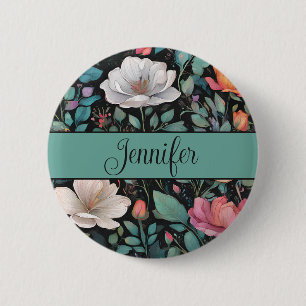 Badge Rond 5 Cm Elégante Rose blanche Personnalisée