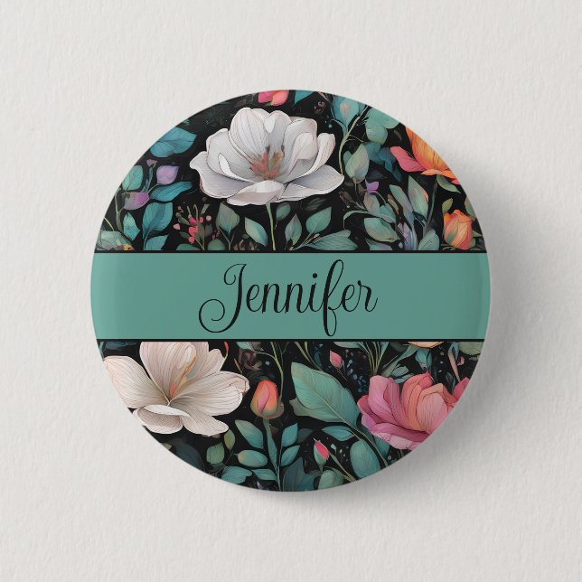 Badge Rond 5 Cm Elégante Rose blanche Personnalisée (Devant)