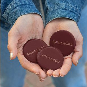 Badge Rond 5 Cm Élégante typographie rouge foncé et rose pâle