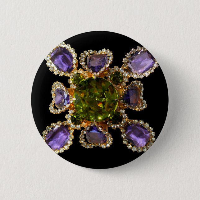 Badge Rond 5 Cm Élégants diamants pierres précieuses violettes ver (Devant)