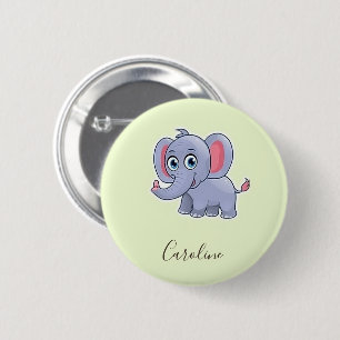 Badge Rond 5 Cm Élément gris éléphant vert mignon