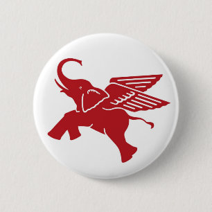 Badge Rond 5 Cm Éléphant à ailes rouges