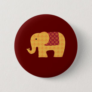Badge Rond 5 Cm Eléphant à fleur orange mignon sur rouge