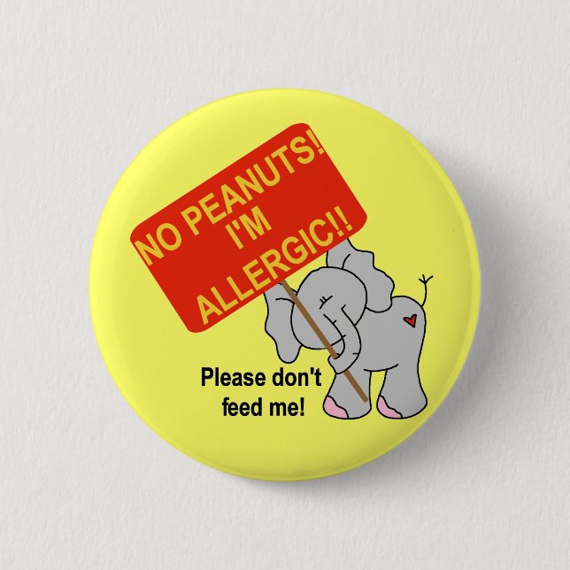 Badge Rond 5 Cm Éléphant aucunes arachides je suis allergique (Devant)