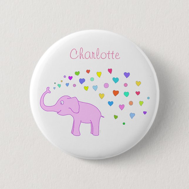 Badge Rond 5 Cm Eléphant aux coeurs de couleur (Devant)