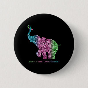 Badge Rond 5 Cm Elephant Avec Fleur Métastatique Cancer du Sein Aw