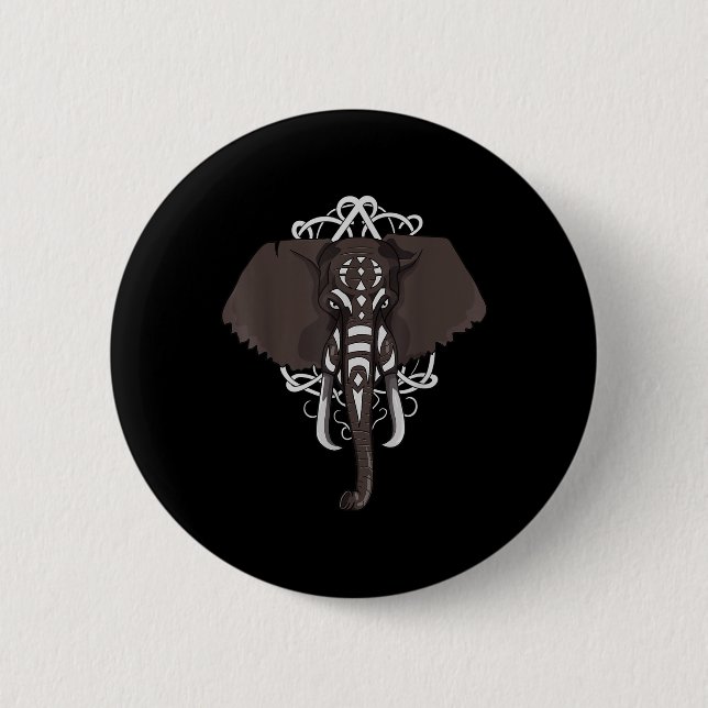 Badge Rond 5 Cm Eléphant Avec Peinture De Guerre (Devant)