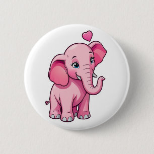 Badge Rond 5 Cm Eléphant Bébé Rose Cute Avec Amour
