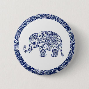 Badge Rond 5 Cm Elephant bleu marine Paisley