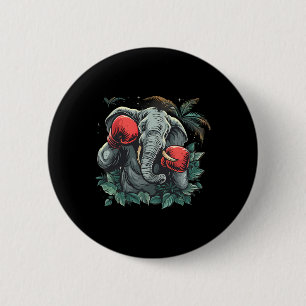 Badge Rond 5 Cm Éléphant boxeur avec gants de boxe Kickboxing Drôl