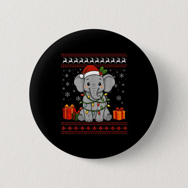 Badge Rond 5 Cm Elephant Christmas Ugly Sweater Elephant Graphic  (Devant)
