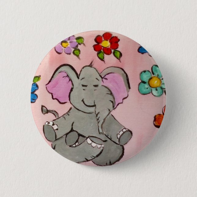 Badge Rond 5 Cm Éléphant dans la méditation (Devant)