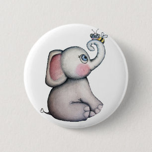 Badge Rond 5 Cm Éléphant de bébé avec le bouton d'amitié d'ab