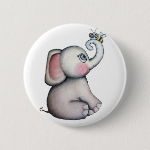 Badge Rond 5 Cm Éléphant de bébé avec le bouton d'amitié d'abeille
