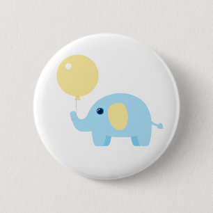 Badge Rond 5 Cm éléphant de bébé bleu avec le ballon