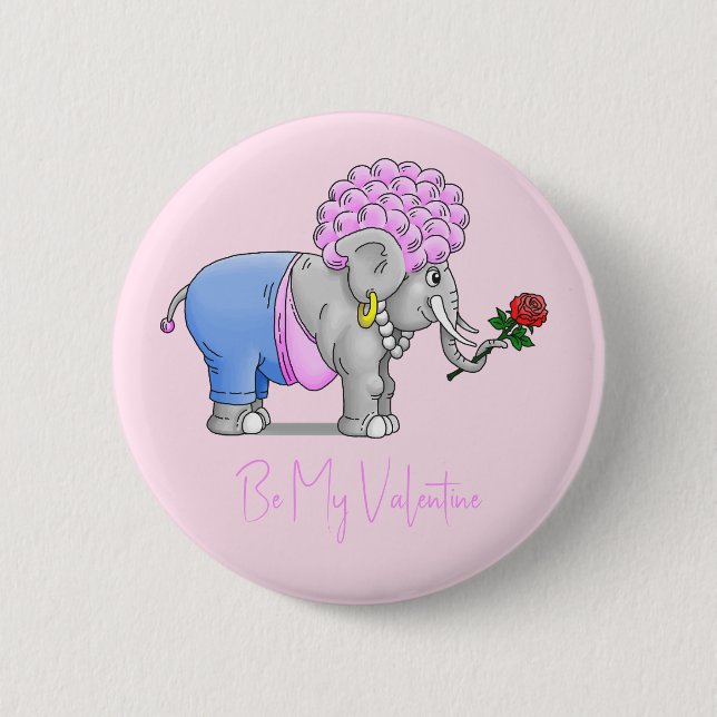 Badge Rond 5 Cm Éléphant de la Saint-Valentin (Devant)