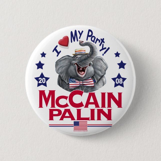 Badge Rond 5 Cm Éléphant de républicain de McCain Palin (Devant)