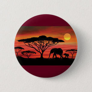 Badge Rond 5 Cm Éléphant et bébé et coucher de soleil sur la Seren