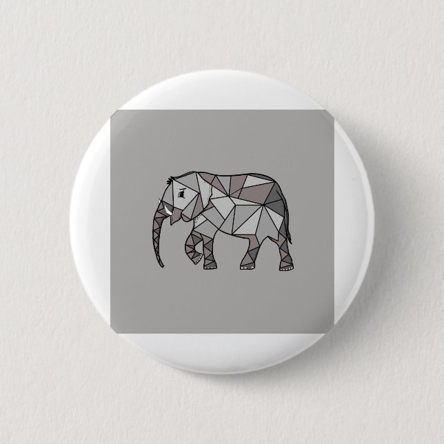 Badge Rond 5 Cm éléphant géométrique, gris évêque 2 (Devant)