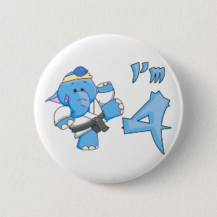 Badge Rond 5 Cm Elephant Karate 4e anniversaire