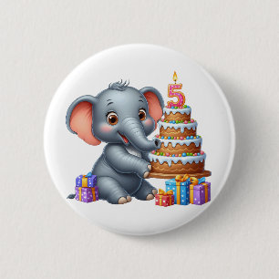 Badge Rond 5 Cm Éléphant Mignon 5ème Anniversaire