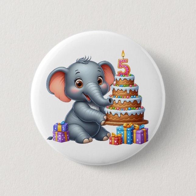 Badge Rond 5 Cm Éléphant Mignon 5ème Anniversaire (Devant)