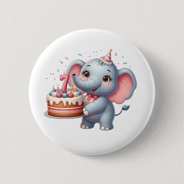 Badge Rond 5 Cm Éléphant Mignon 7ème Anniversaire (Devant)