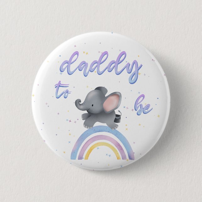 Badge Rond 5 Cm Éléphant Mignon avec Arc-en-ciel Coloré Futur Papa (Devant)