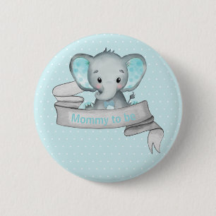 Badge Rond 5 Cm Eléphant mignon bébé garçon douche bleu maman pour