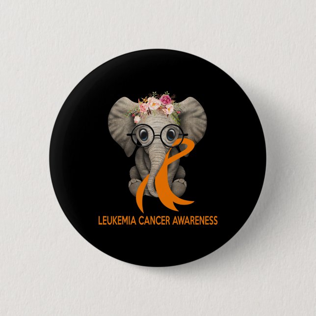 Badge Rond 5 Cm Eléphant Orange Ruban Leucémie Cancer Sensibilisat (Devant)