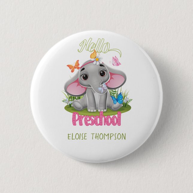 Badge Rond 5 Cm Eléphant papillon préscolaire Retour à l'école (Devant)