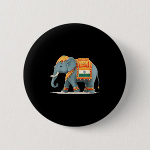Badge Rond 5 Cm Eléphant Relaxant En Costume De Couleurs Indiennes