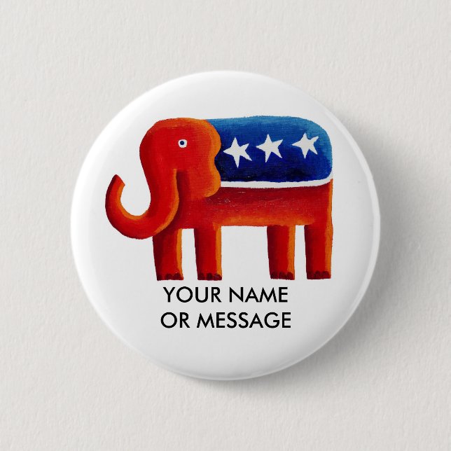 Badge Rond 5 Cm Éléphant Républicain Nom ou Message Personnalisé (Devant)