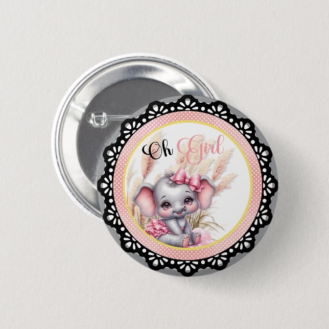 Badge Rond 5 Cm Eléphant rose doux - Sourires d'arachide (Devant & derrière)