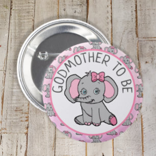 Badge Rond 5 Cm Eléphant Rose Godmère pour être Baby shower