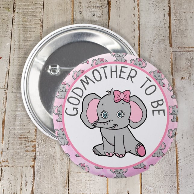 Badge Rond 5 Cm Eléphant Rose Godmère pour être Baby shower (Créateur téléchargé)