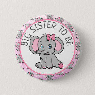 Badge Rond 5 Cm Eléphant rose Grande Soeur Soyez Baby shower