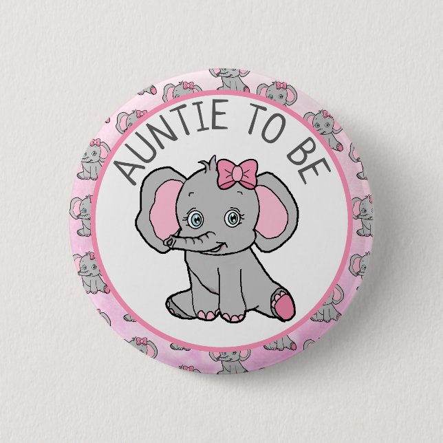 Badge Rond 5 Cm Eléphant rose Tante à thème pour être Baby shower (Devant)