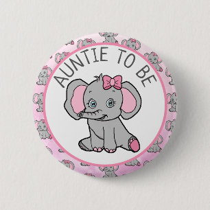 Badge Rond 5 Cm Eléphant rose Tante à thème pour être Baby shower